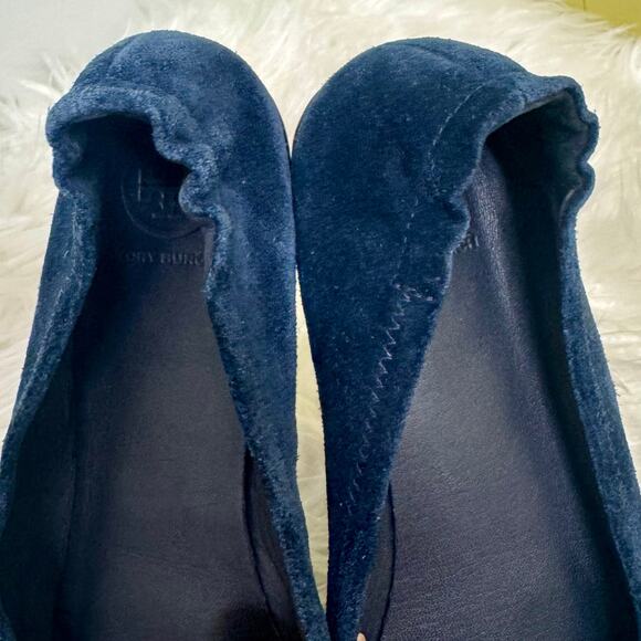 Tory Burch Minnie Travel Ballet Flat Blue Suede Womens Sz 6.5 M Foldable - Picture 9 of 14